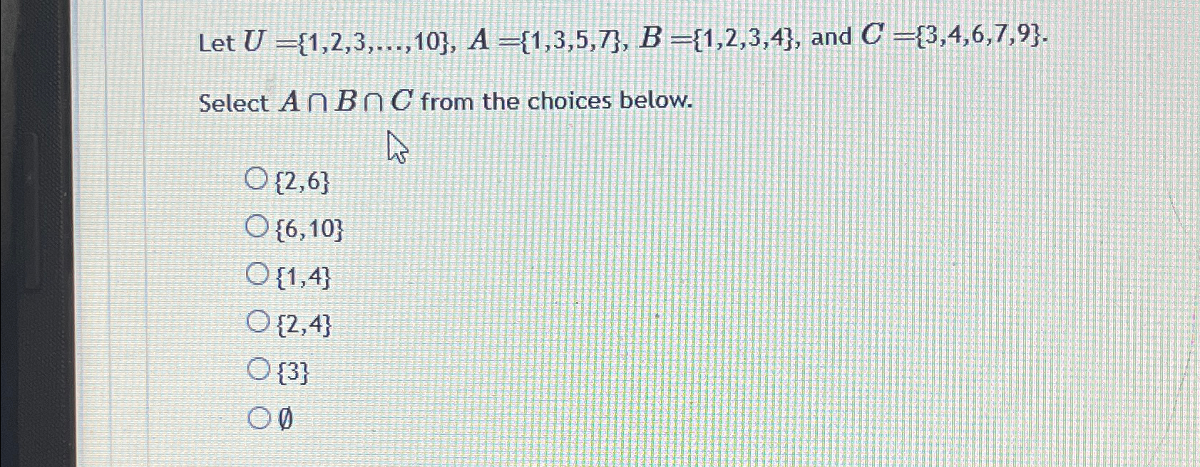 Solved Let U={1,2,3,dots,10},A={1,3,5,7},B={1,2,3,4}, ﻿and | Chegg.com