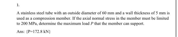 Solved A stainless steel tube with an outside diameter of 60 | Chegg.com