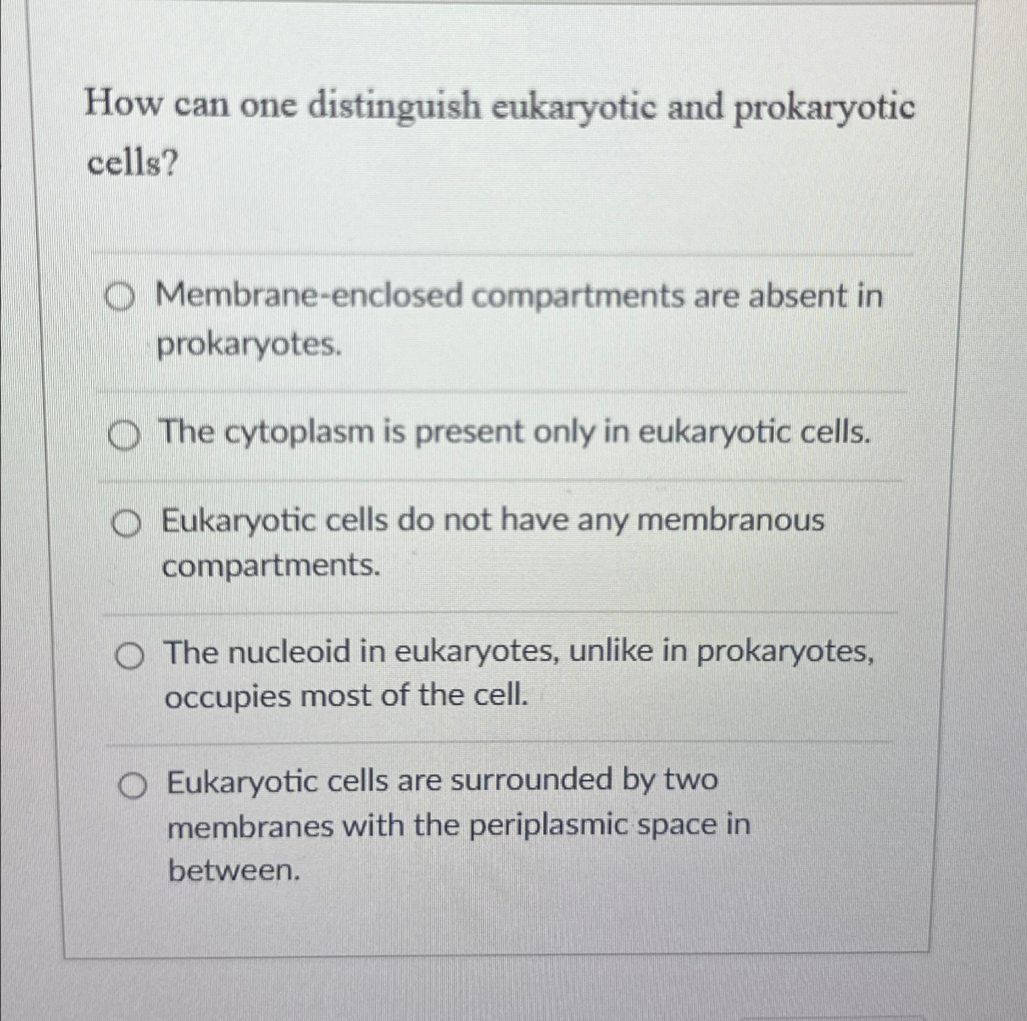 Solved How can one distinguish eukaryotic and prokaryotic | Chegg.com