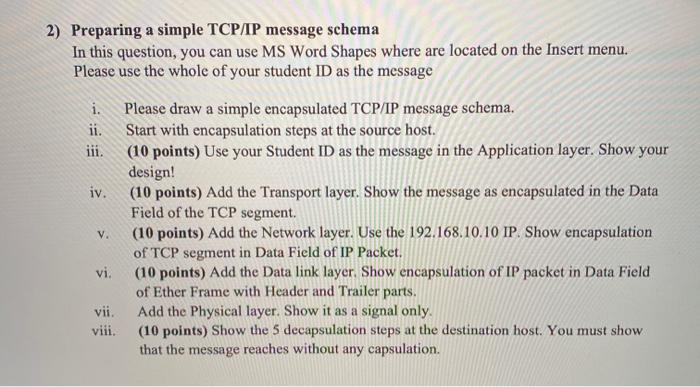 2) Preparing a simple TCP/IP message schema In this | Chegg.com