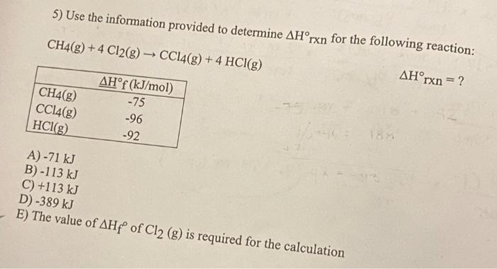 Solved 5) Use the information provided to determine ΔH∘r×n | Chegg.com