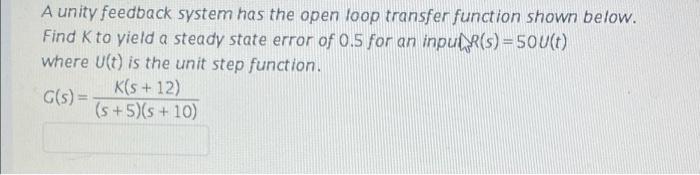 Solved A unity feedback system has the open loop transfer | Chegg.com