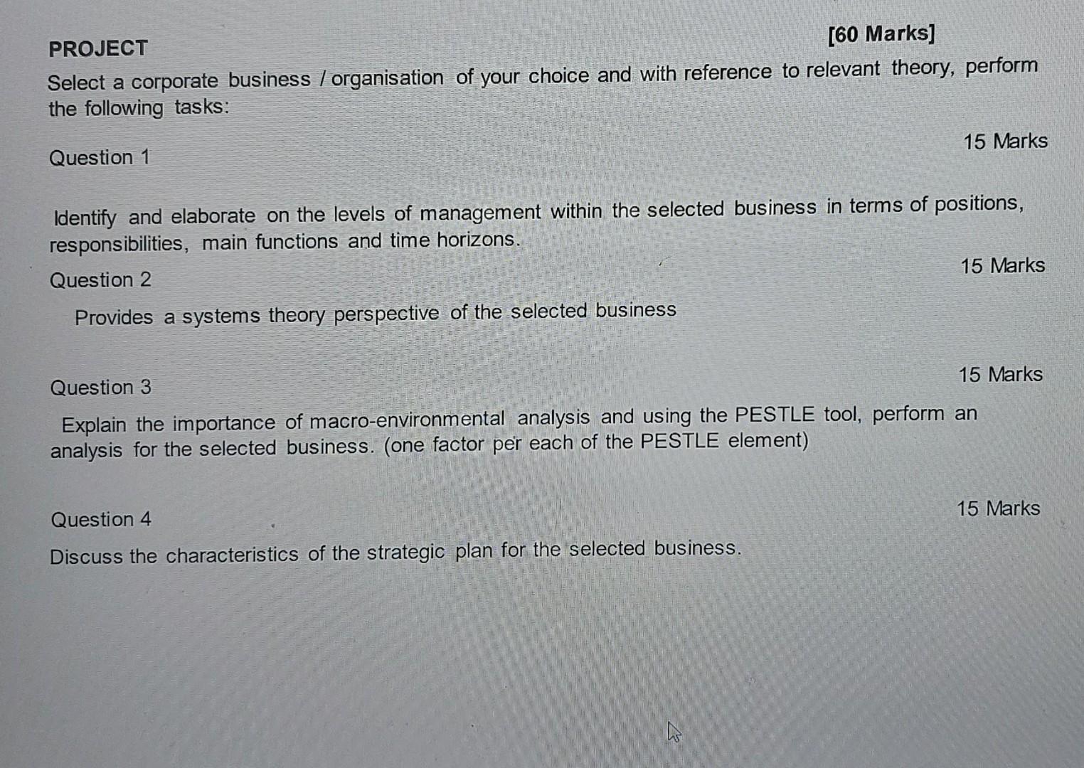 Solved PROJECT [60 Marks] Select a corporate business / | Chegg.com