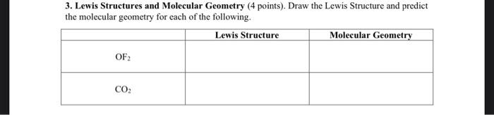 Solved 3. Lewis Structures and Molecular Geometry (4 | Chegg.com