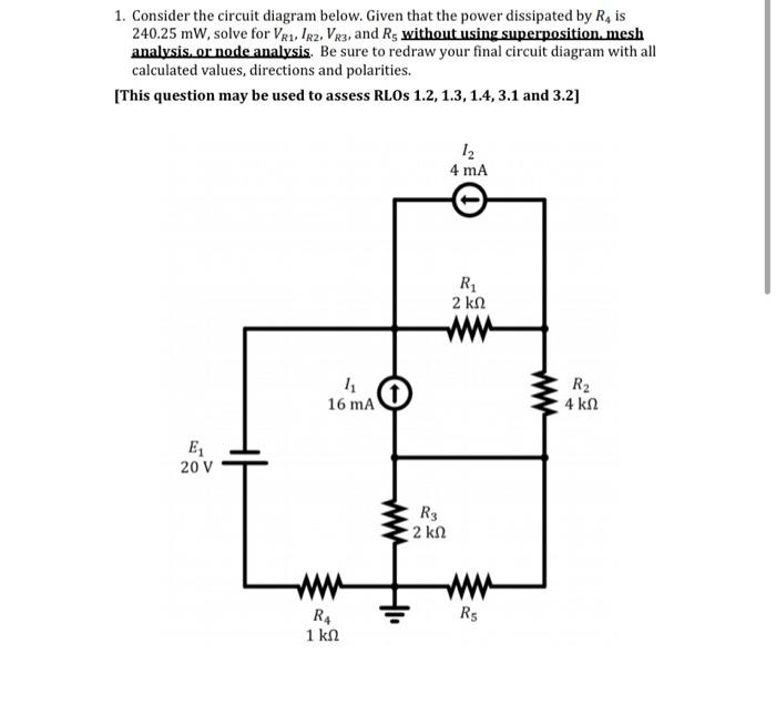 Solved 1. Consider the circuit diagram below. Given that the | Chegg.com
