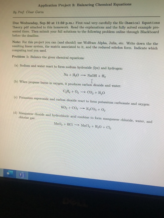 Solved Application Project 3: Balancing Chemical Equations | Chegg.com