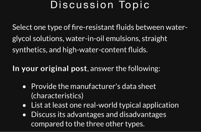 Select one type of fire-resistant fluids between | Chegg.com