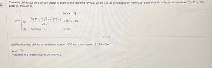 Solved The wind chill factor on a certain planet is given by | Chegg.com