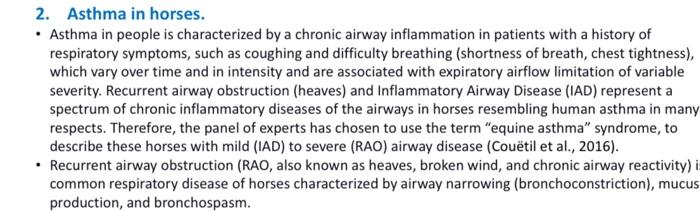 Solved 2. Asthma in horses. - Asthma in people is | Chegg.com