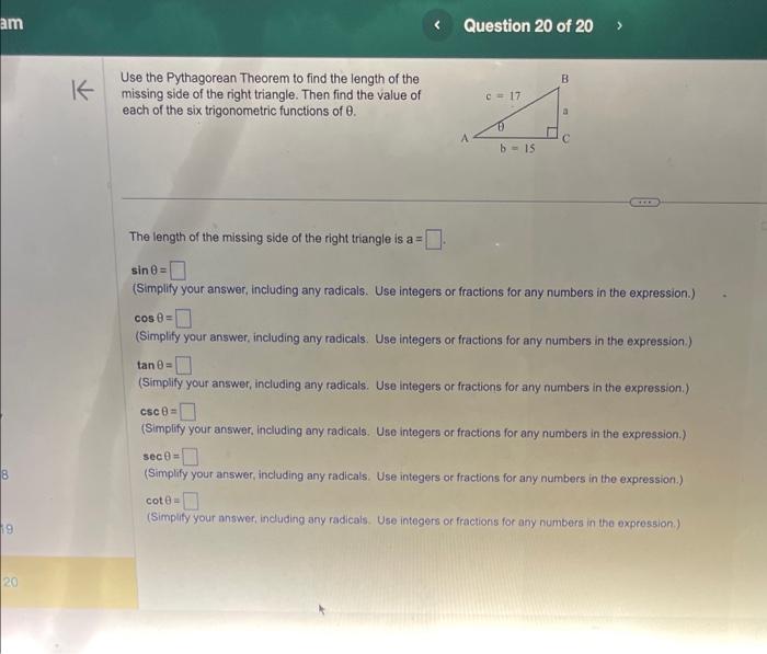 Solved Use the Pythagorean Theorem to find the length of the | Chegg.com