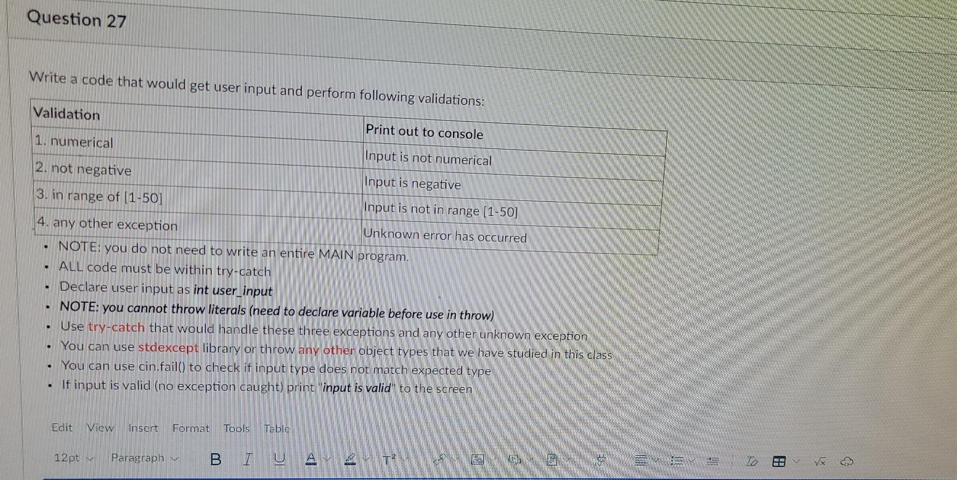 Solved Question 27 Write a code that would get user input | Chegg.com