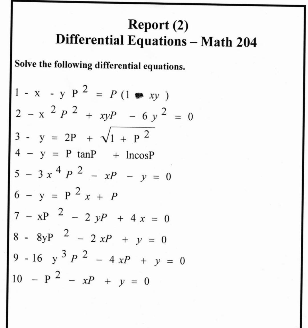 Solved Report 2 Differential Equations Math 4 Solve Chegg Com