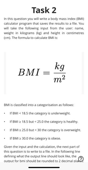 Solved In this question you will write a body mass index