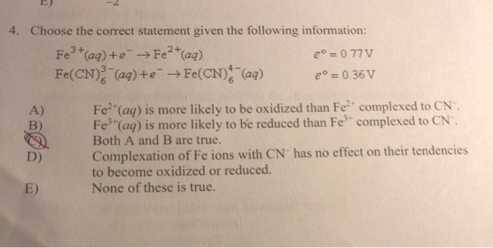 Solved 4. Choose The Correct Statement Given The Following | Chegg.com