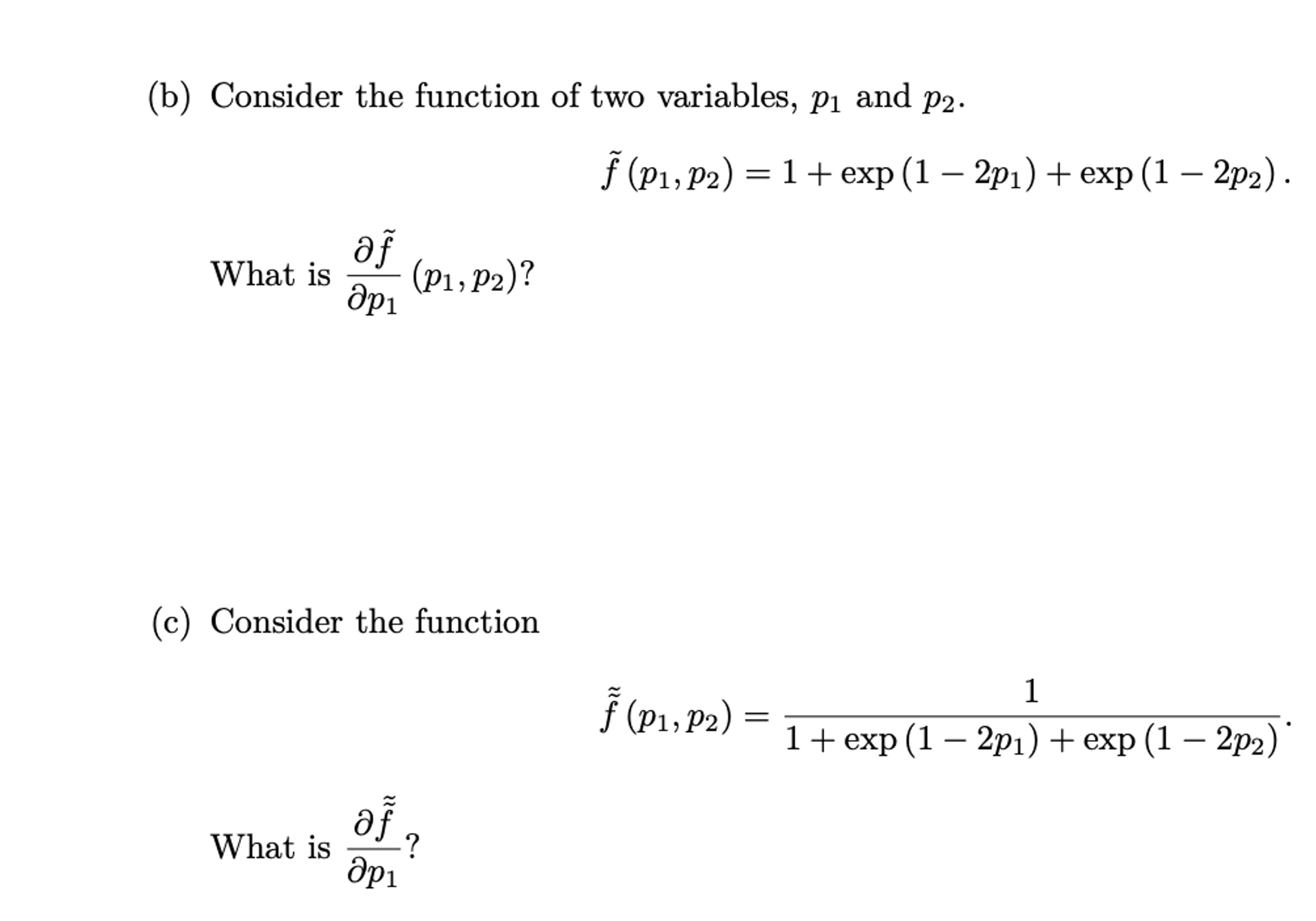 Solved (b) ﻿Consider the function of two variables, p1 ﻿and | Chegg.com