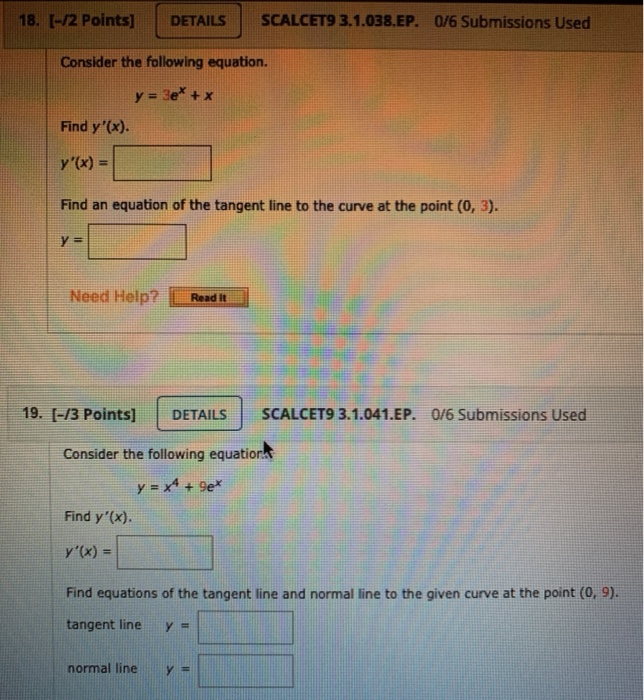 Solved 18. [-/2 Points] DETAILS SCALCET9 3.1.038.EP. 0/6 | Chegg.com