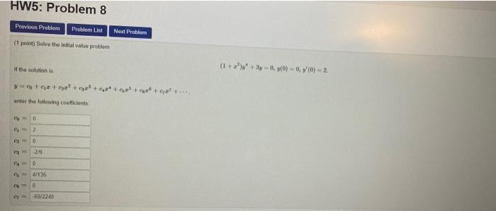 Solved HW5: Problem 8 Previous Problem Problem List Next | Chegg.com