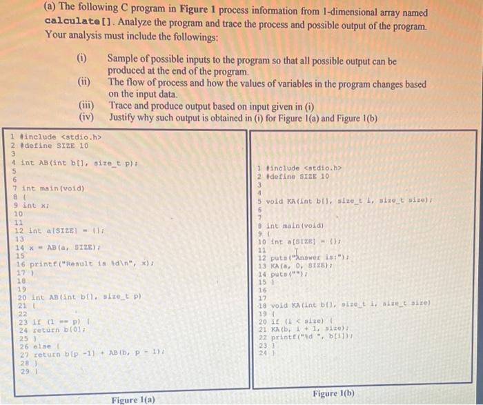 Solved a) The following C program in Figure 1 process | Chegg.com