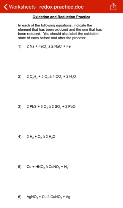 32 Oxidation And Reduction Practice Worksheet - Worksheet Info 2021