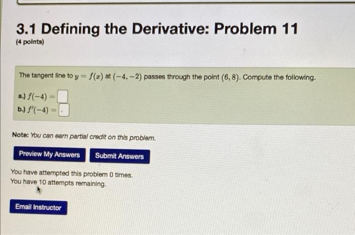 Solved 3.1 Defining the Derivative: Problem 11 (4 points) | Chegg.com