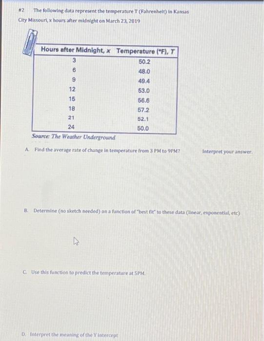 Solved H2 The following data represent the temperature T | Chegg.com