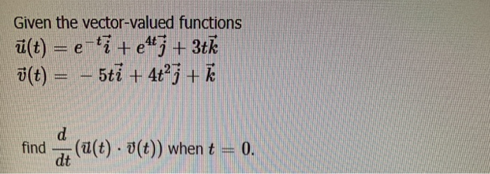 Vector T 4 Examples Solved Given the vector-valued functions ü(t) = e-ti +44; + | Chegg.com
