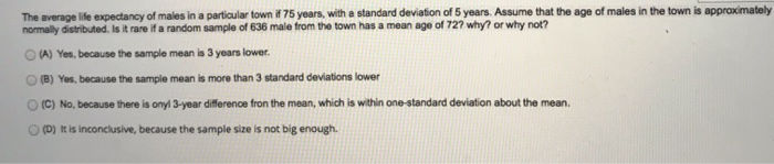 Solved The average life expectancy of males in a particular | Chegg.com