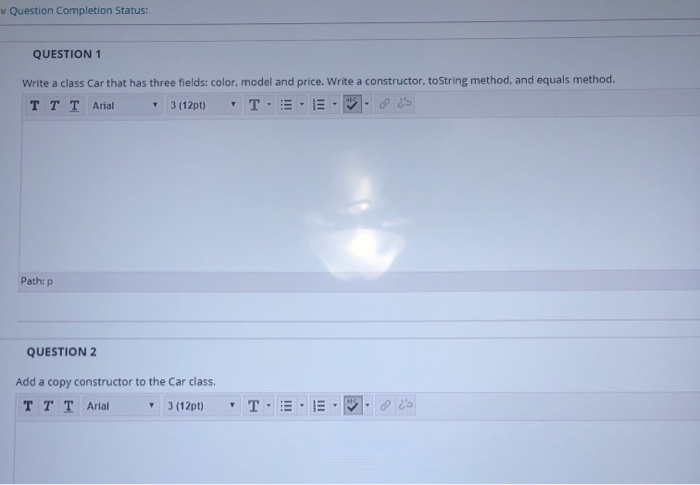 Solved Question Completion Status Question 1 Write Class Car Three Fields Color Model Price