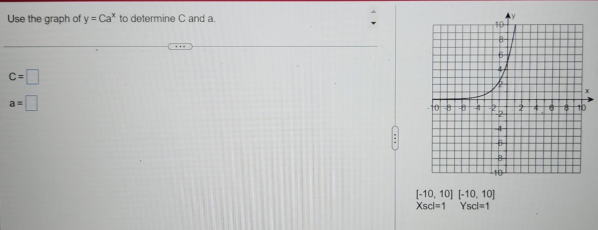 Solved Use the graph of y=Cax to determine C and a. C= a=