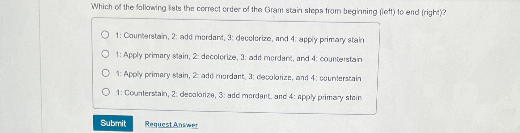 Solved Which of the following lists the correct order of the | Chegg.com