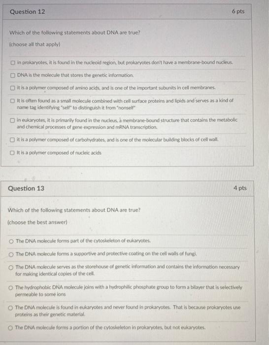 Solved Which of the following statements about DNA are true? | Chegg.com