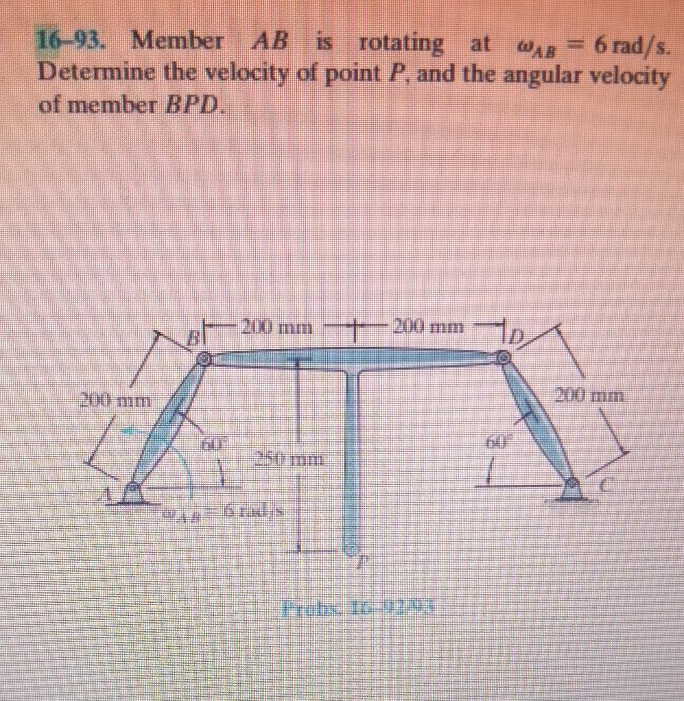Solved 16–93. Member AB is rotating at Ав 6 rad/s. Determine | Chegg.com