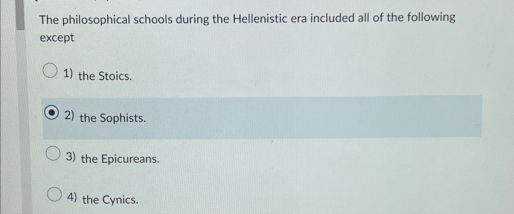 Solved The philosophical schools during the Hellenistic era | Chegg.com