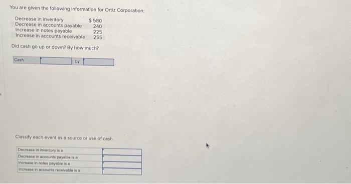 Solved You are given the following information for Ortiz | Chegg.com