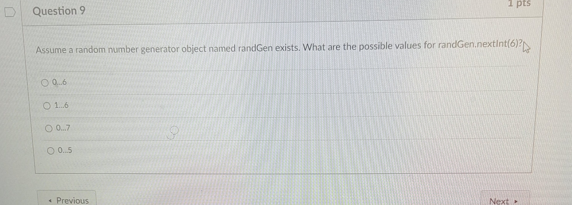 Solved Question 9Assume a random number generator object | Chegg.com