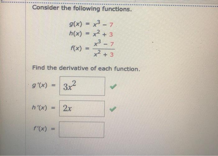 Solved Consider the following functions. g(x) = x3 - 7 h(x) | Chegg.com