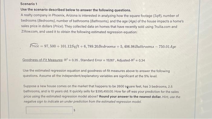 Solved Scenario 1 Use the scenario described below to answer | Chegg.com