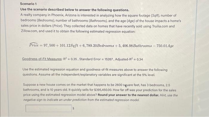 Solved Scenario 1 Use The Scenario Described Below To Answer | Chegg.com