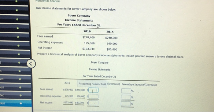 Solved monzontal Analysis Two income statements for Boyer | Chegg.com