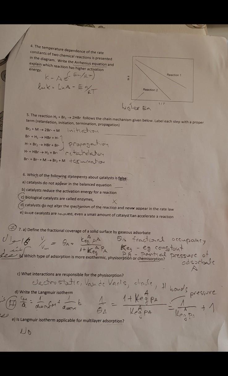 Solved 4. The temperature dependence of the rate constants | Chegg.com