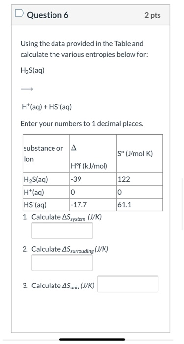 Solved Question 6 2 pts Using the data provided in the Table | Chegg.com