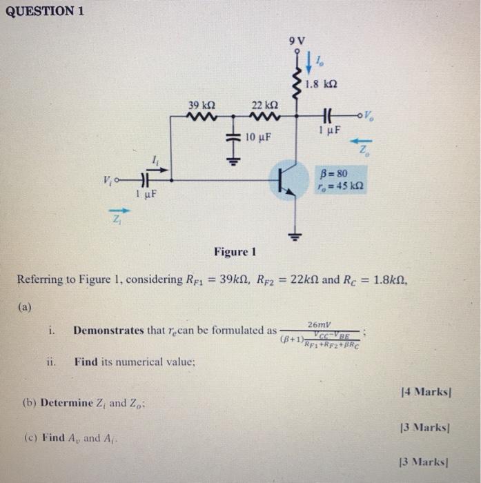 Solved Question 1 9v 1 8 K 2 39 Kw 22 K92 Ha 10 Uf Hov 1m Chegg Com