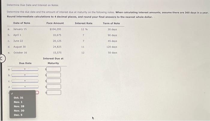 Solved Determine Due Date and Interest on Notes Determine | Chegg.com