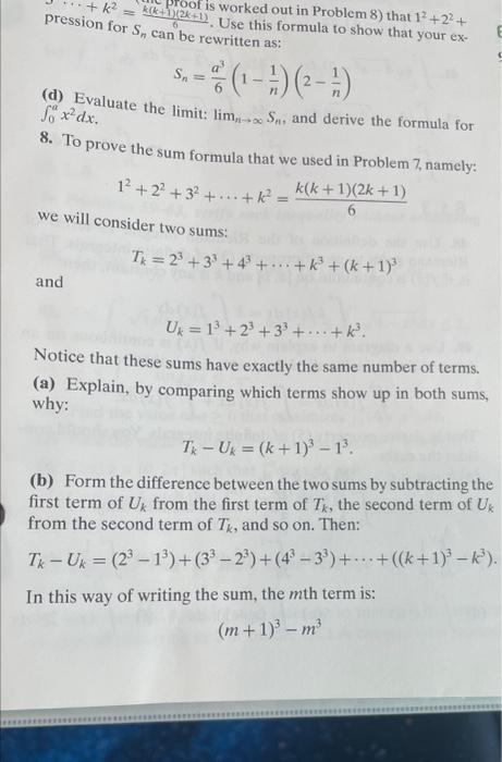 Solved pression +k2=k(k+1)(2k+1) is worked out in Problem 8) | Chegg.com