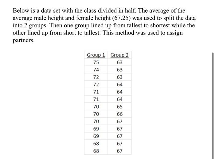 Solved Below is a data set with the class divided in half. | Chegg.com