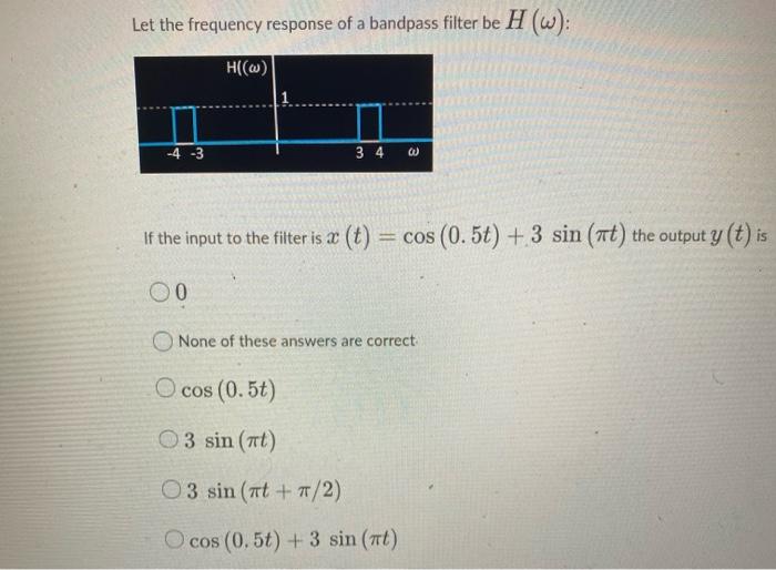 Solved Let the frequency response of a bandpass filter be H | Chegg.com
