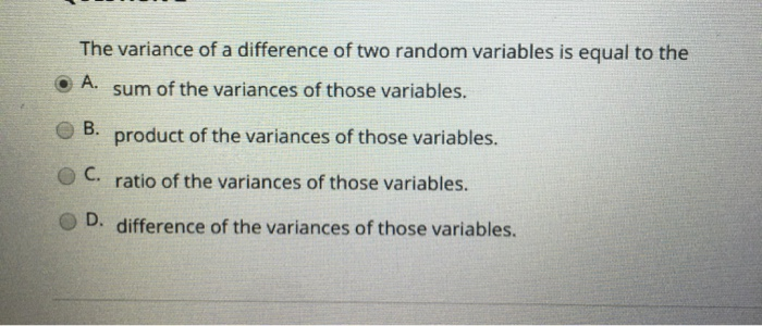 Solved The variance of a difference of two random variables | Chegg.com