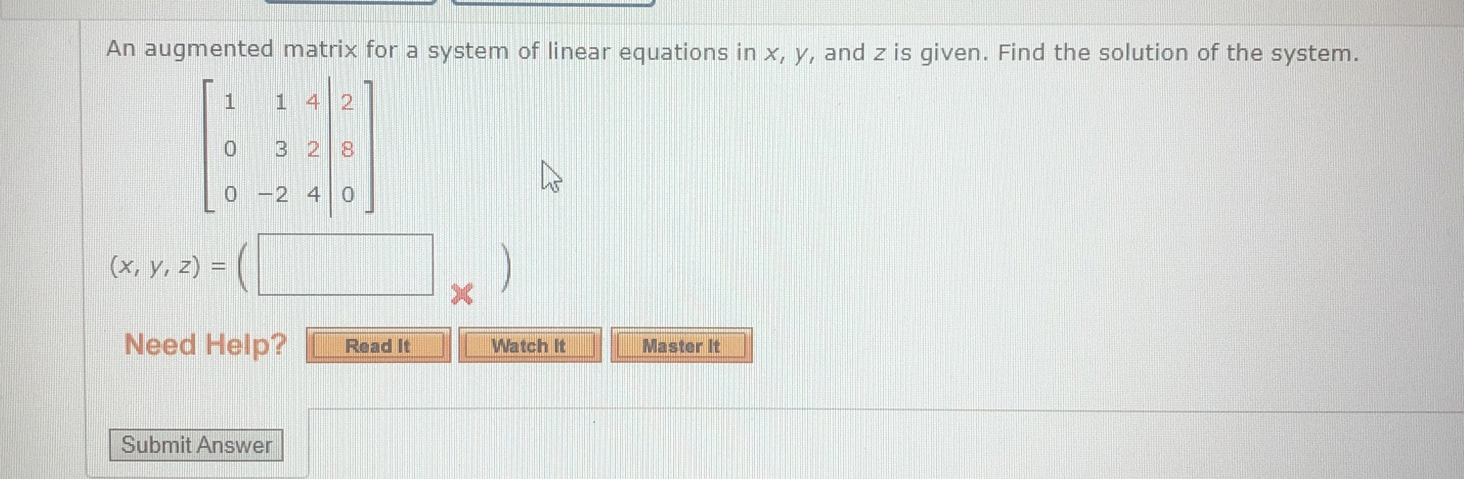 Solved An augmented matrix for a system of linear equations | Chegg.com
