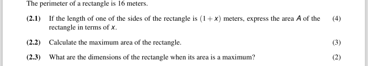 Solved The perimeter of a rectangle is 16 ﻿meters.(2.1) ﻿If | Chegg.com