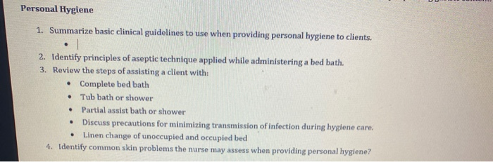 explain how to address personal hygiene issues
